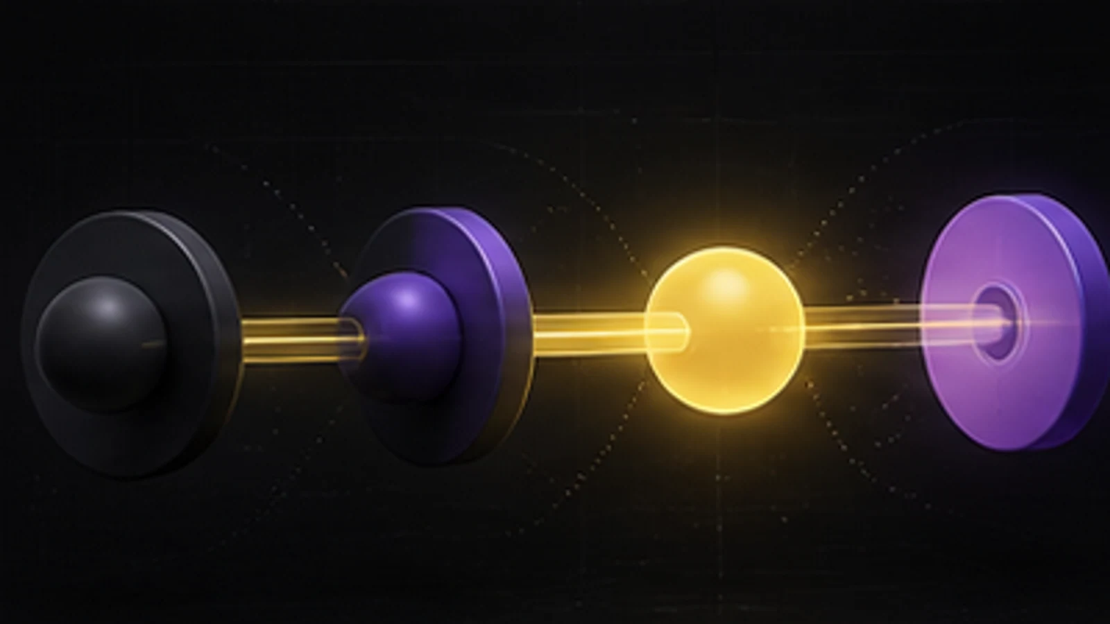 Glowing objects passing between connected workflow stages